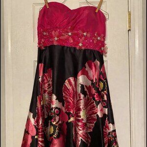 Short, Strapless Floral Formal Dress